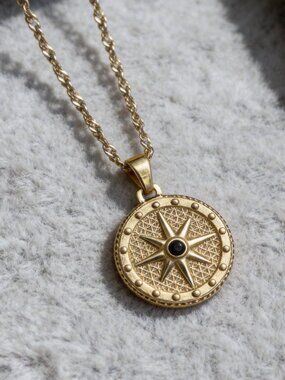 Gold Stainless SteelCompass Star Pendant Necklace